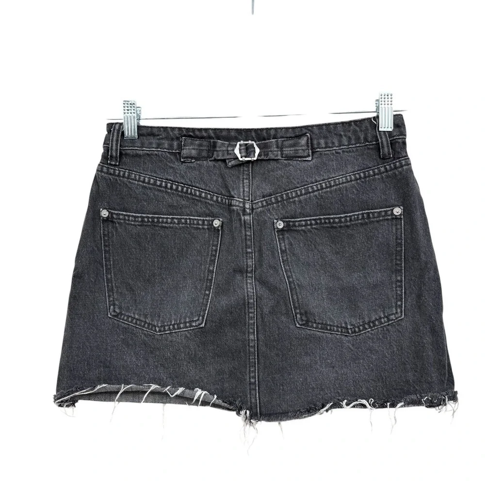 We The Free Women Denim Mini Skirt Raw Hem Adjustable Waist Button Fly Black 27*